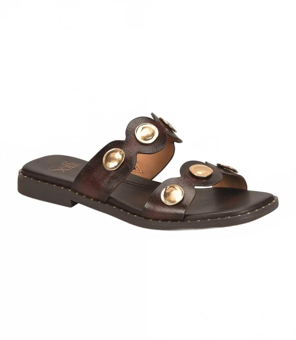 NEW SOFFT women's ezra studded slides in chocolate